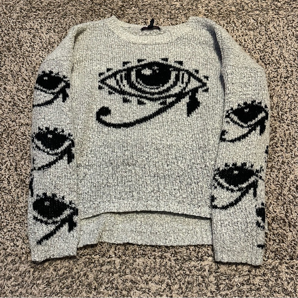 Material Girl Black and Gray Eye Motif Sweater